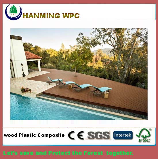 surface treatment:sanded, brushed, wood grain, groove Advantages:Use of waste and recycled materials Used for such as boardwalks , docks,Parks,Swimming pool and Gardens.Our WPC decking and others are slip resistant. The raw material of the decking and others: 55% bamboo powder, 35% HDPE, 10% additive.